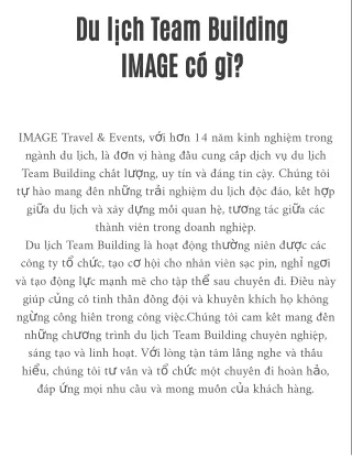 Du lịch Team Building IMAGE có gì?