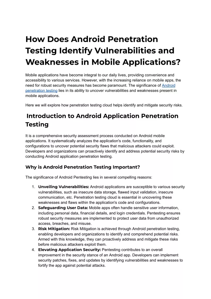 how does android penetration testing identify