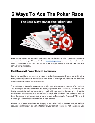 6 Ways To Ace The Poker Race