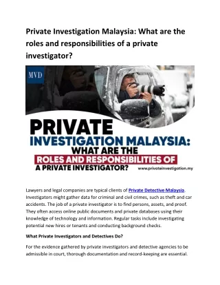 Private Investigation Malaysia: What are the roles and responsibilities