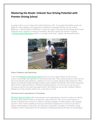 Mastering the Roads - Unleash Your Driving Potential with Premier Driving School