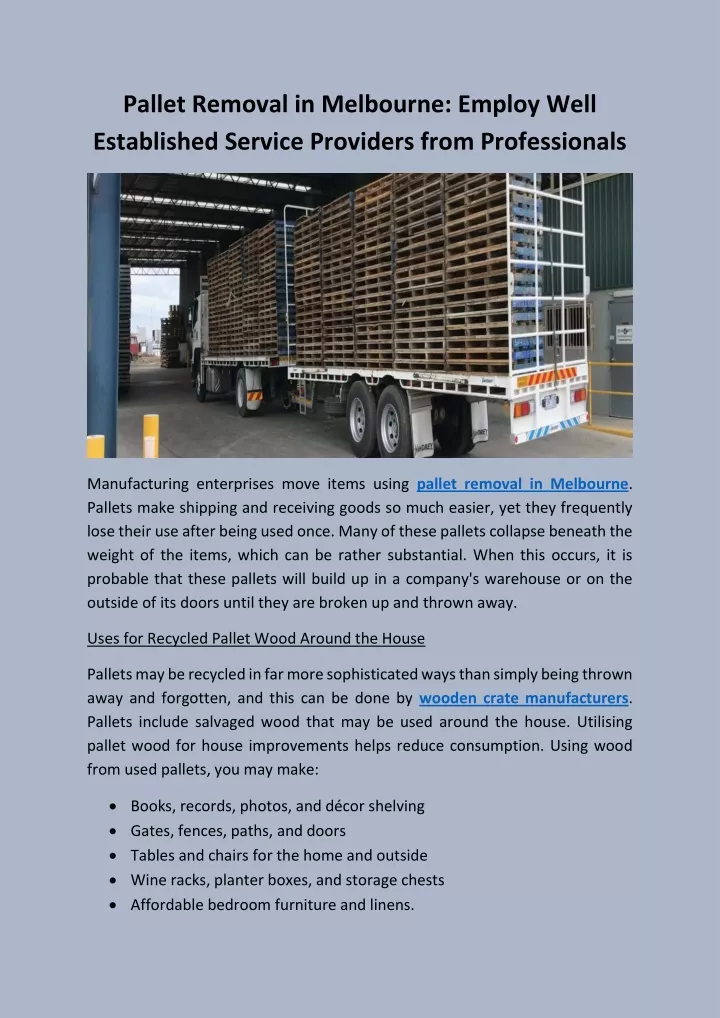 pallet removal in melbourne employ well