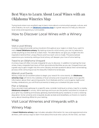 2023 - Best Ways to Learn About Local Wines with an Oklahoma Wineries Map