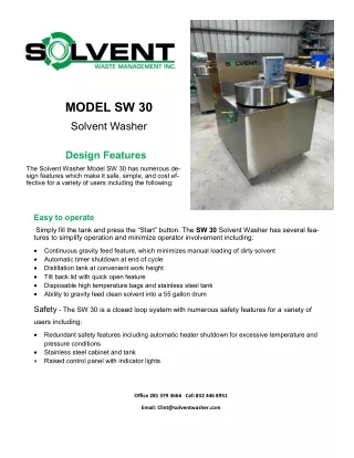 Model SW30 Solvent Cleaning Machine