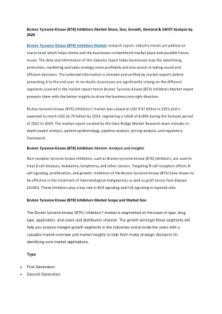 bruton tyrosine kinase btk inhibitors market