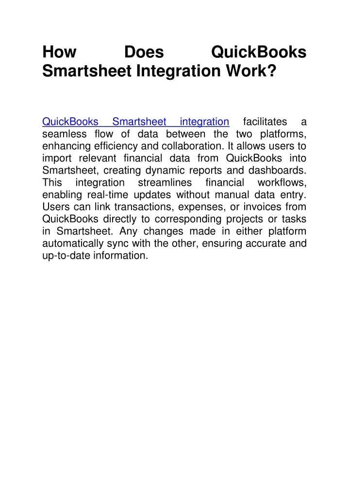 how smartsheet integration work quickbooks