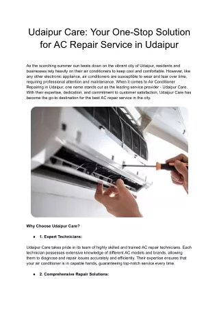 Udaipur Care_ Your One-Stop Solution for AC Repair Service in Udaipur