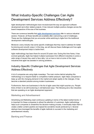 What Industry-Specific Challenges Can Agile Development Services Address Effectively_