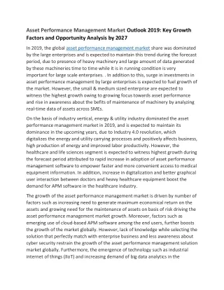asset performance management market outlook 2019