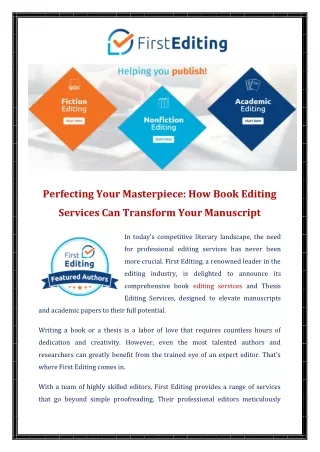 Perfecting Your Masterpiece How Book Editing Services Can Transform Your Manuscript