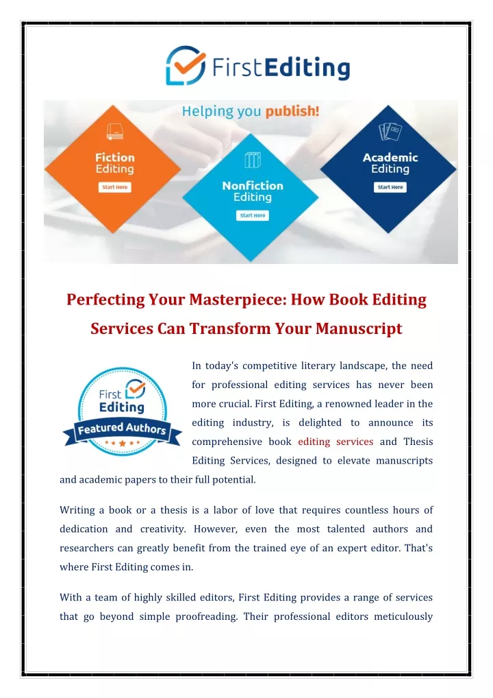 perfecting your masterpiece how book editing