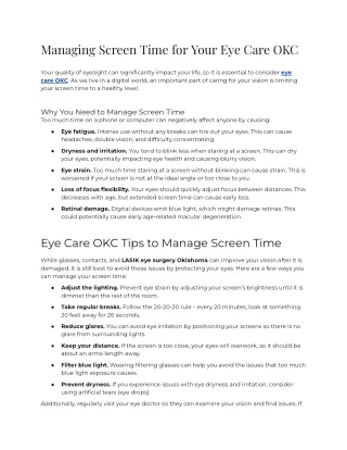 managing screen time for your eye care okc