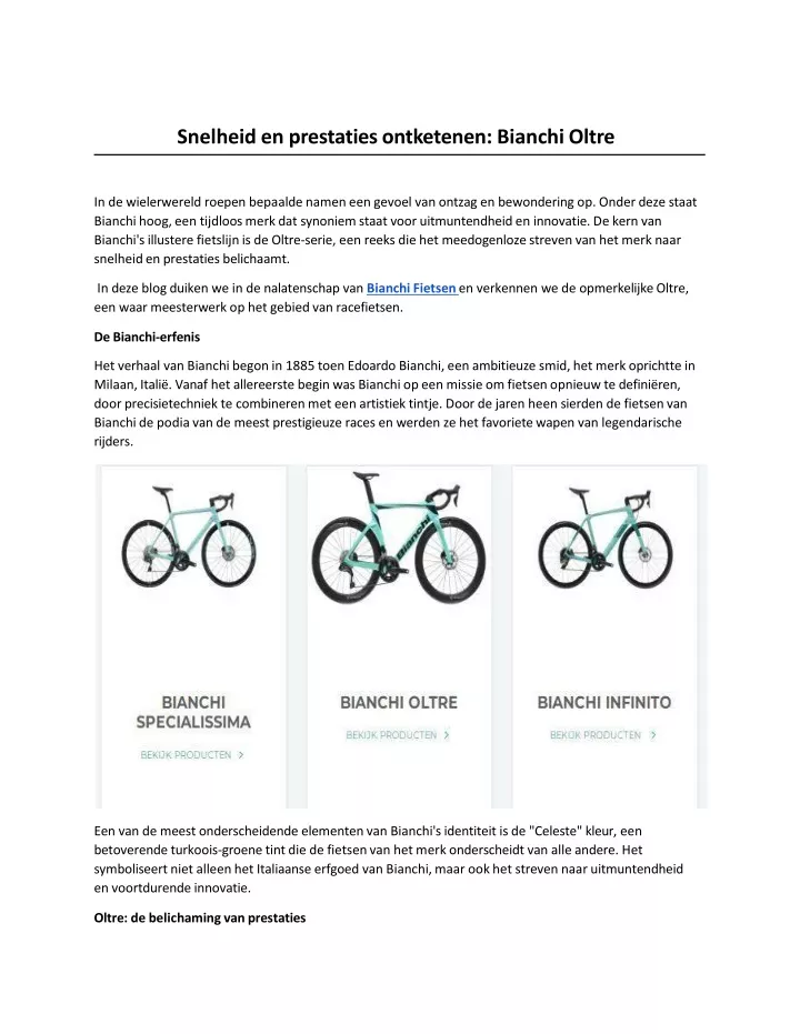 snelheid en prestaties ontketenen bianchi oltre