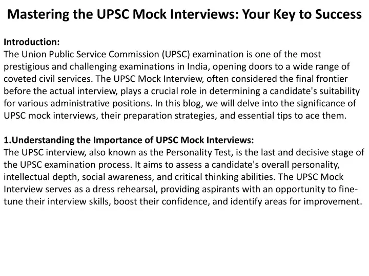 mastering the upsc mock interviews your key to success