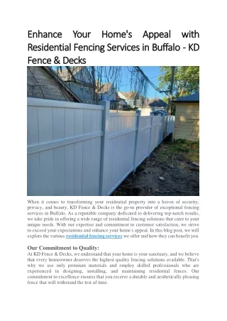 Enhance Your Home's Appeal with Residential Fencing Services in Buffalo