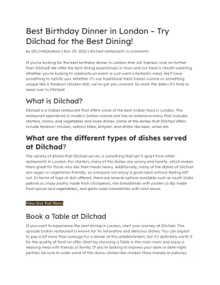 Best Birthday Dinner in London – Try Dilchad for the Best Dining