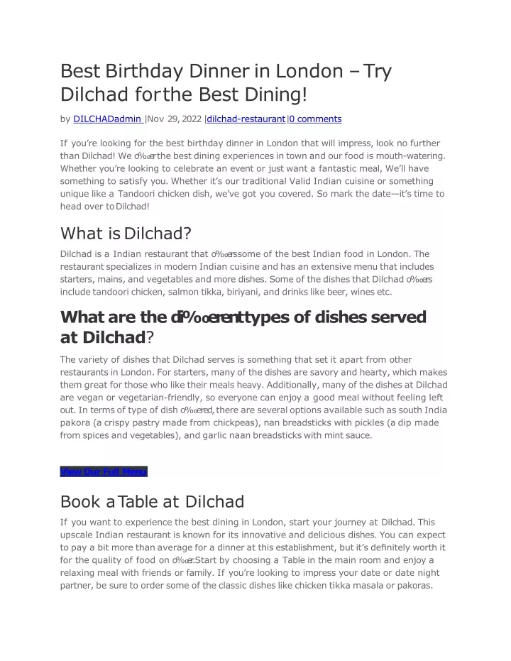 best birthday dinner in london try dilchad for the best dining