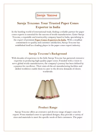 Paper Cones Exporters In India Saroja Texcone