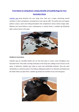 From Ranch to Living Room Unique Benefits of Cowhide Rugs for Your Australian Home