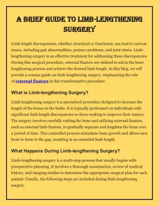 A Brief Guide to Limb-lengthening Surgery