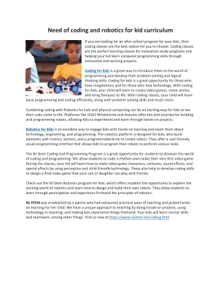 need of coding and robotics for kid curriculum