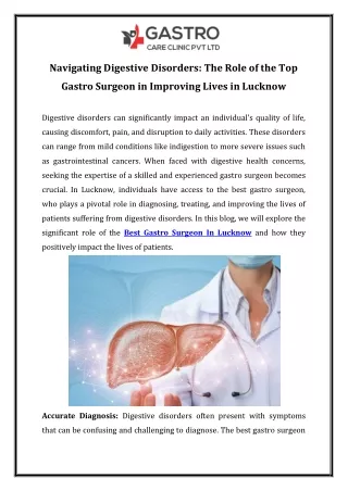 Navigating Digestive Disorders The Role of the Top Gastro Surgeon in Improving Lives in Lucknow