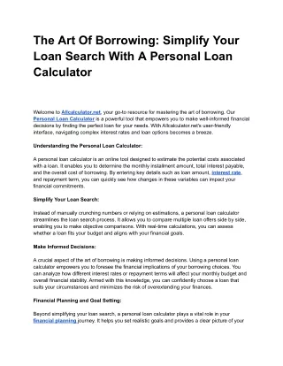 The Art of Borrowing_ Simplify Your Loan Search with a Personal Loan Calculator