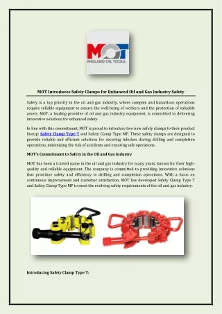 MOT Introduces Safety Clamps for Enhanced Oil and Gas Industry Safety