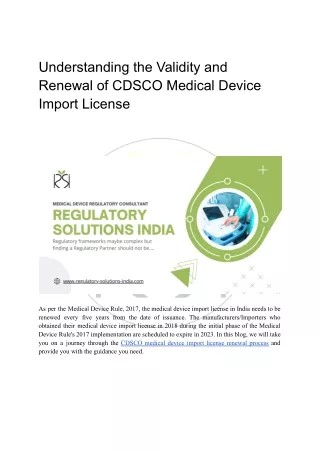Understanding the Validity and Renewal of CDSCO Medical Device Import License