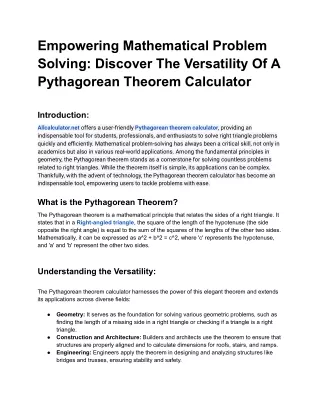 Empowering Mathematical Problem Solving_ Discover the Versatility of a Pythagorean Theorem Calculator