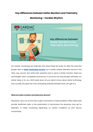 Key Differences between Holter Monitors and Telemetry Monitoring - Cardiac Rhythm