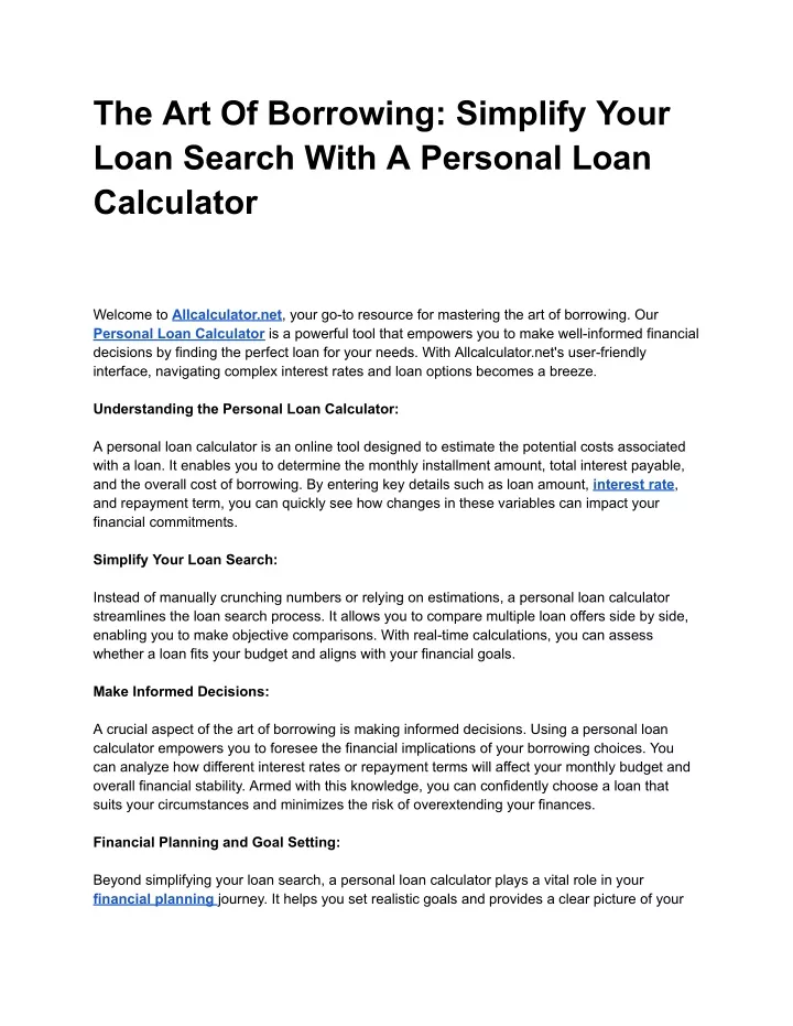 the art of borrowing simplify your loan search