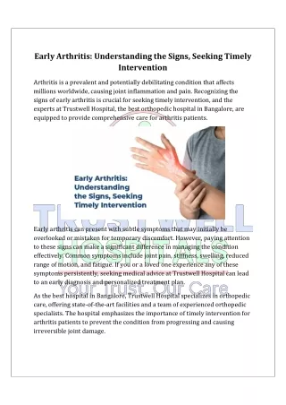 Early Arthritis: Understanding the Signs, Seeking Timely Intervention