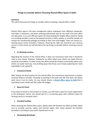 things to consider before choosing shared office