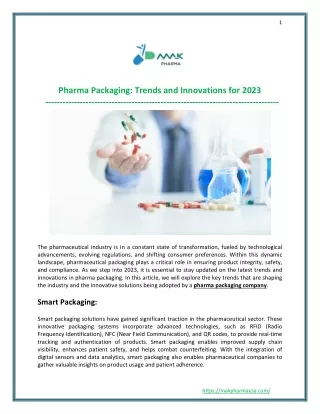 Pharma Packaging Trends and Innovations for 2023