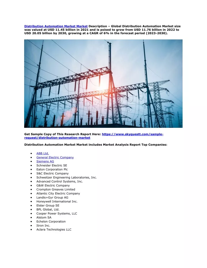 distribution automation market market description