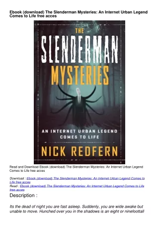 Ebook (download) The Slenderman Mysteries: An Internet Urban Legend Comes to Life free acces