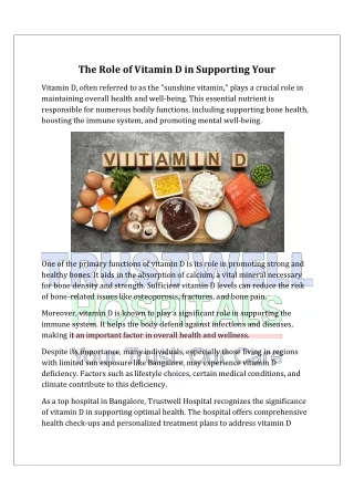 The Role of Vitamin D in Supporting Your Health