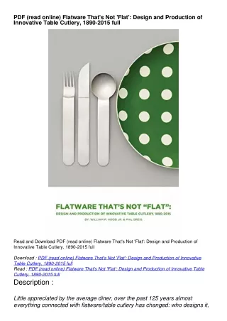 PDF (read online) Flatware That's Not 'Flat': Design and Production of Innovative Table Cutlery, 1890-2015 full