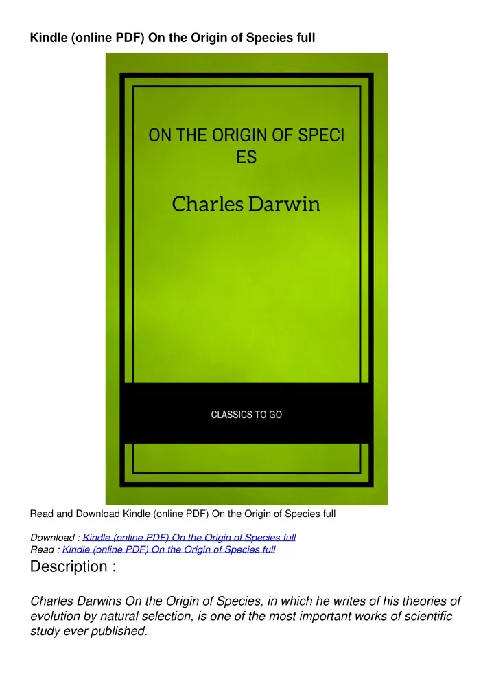 kindle online pdf on the origin of species full