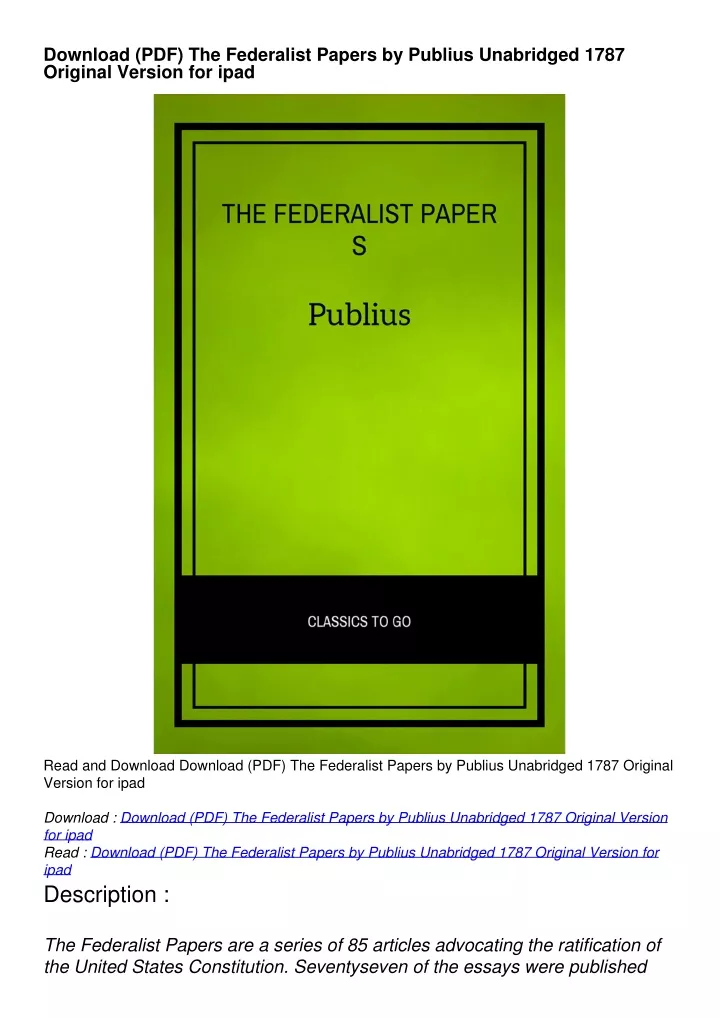 download pdf the federalist papers by publius