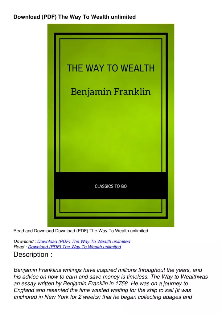 download pdf the way to wealth unlimited