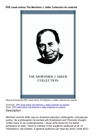 PDF (read online) The Mortimer J. Adler Collection for android