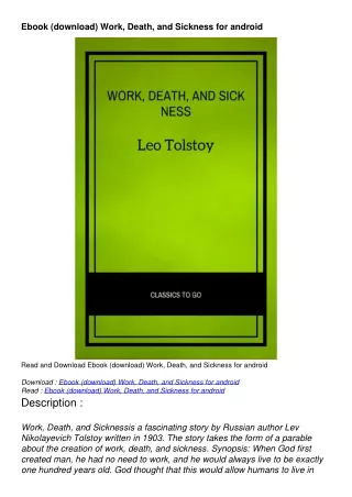 Ebook (download) Work, Death, and Sickness for android