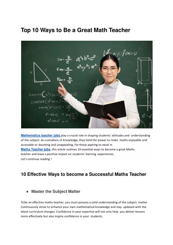 top 10 ways to be a great math teacher