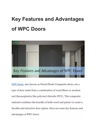 Key Features and Advantages of WPC Doors