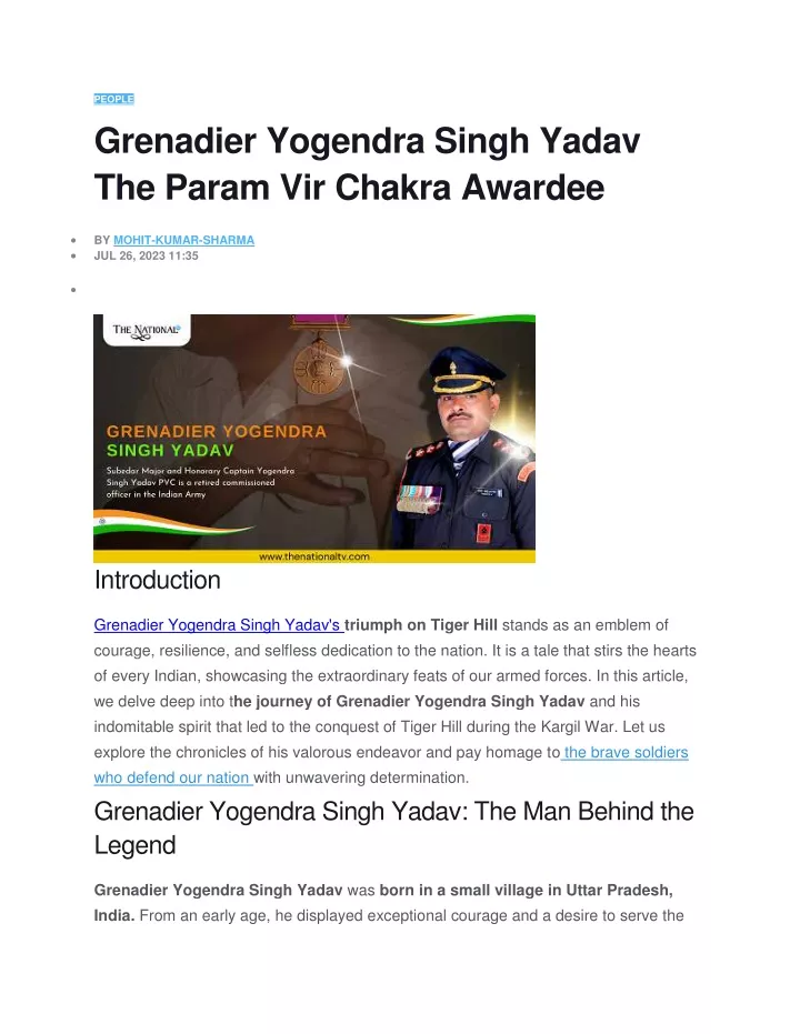 people grenadier yogendra singh yadav the param