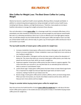 Slim Coffee for Weight Loss: The Best Green Coffee for Losing Weight