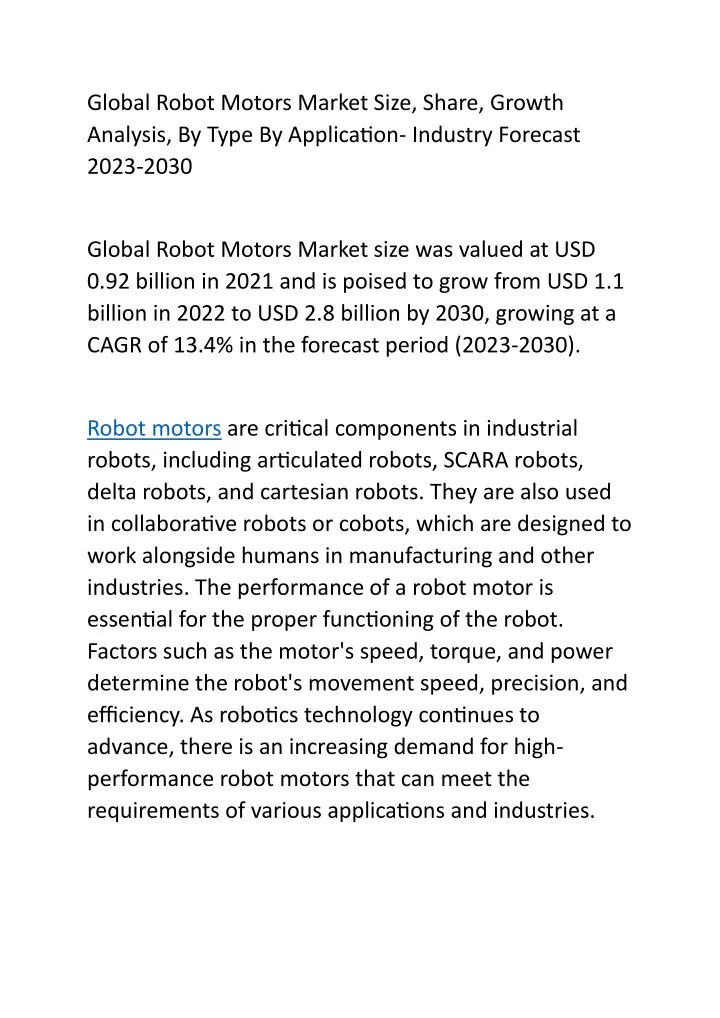 global robot motors market size share growth