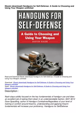 Ebook (download) Handguns for Self-Defense: A Guide to Choosing and Using Your Weapon unlimited